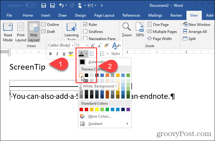 Cambia il colore del numero dell'endnote in Word