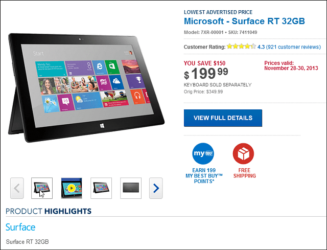 Offerta Best Black Friday: Microsoft Surface RT 32 GB $ 199