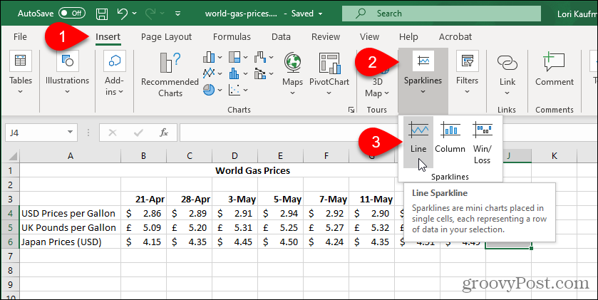 Seleziona il tipo di sparkline di Excel