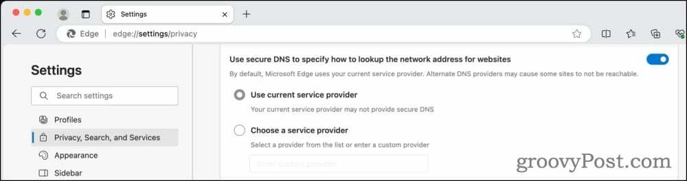 Impostazioni DNS crittografate in Microsoft Edge