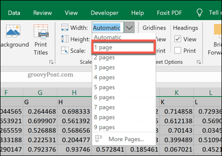 Opzioni di scala di stampa della pagina in Excel