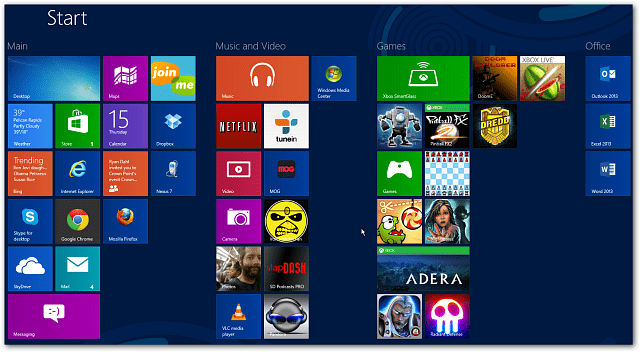 Schermata iniziale di Windows 8