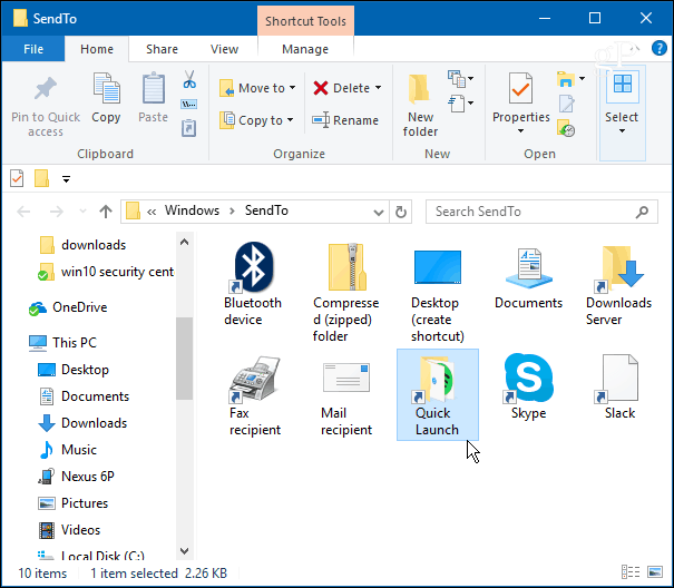 Aggiungi la barra di avvio veloce al menu contestuale "Invia a" di Windows 10