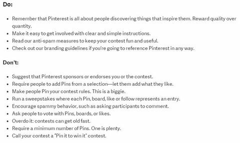 regole del concorso pinterest