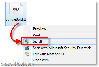 installa per aggiungere un carattere a Windows 7 