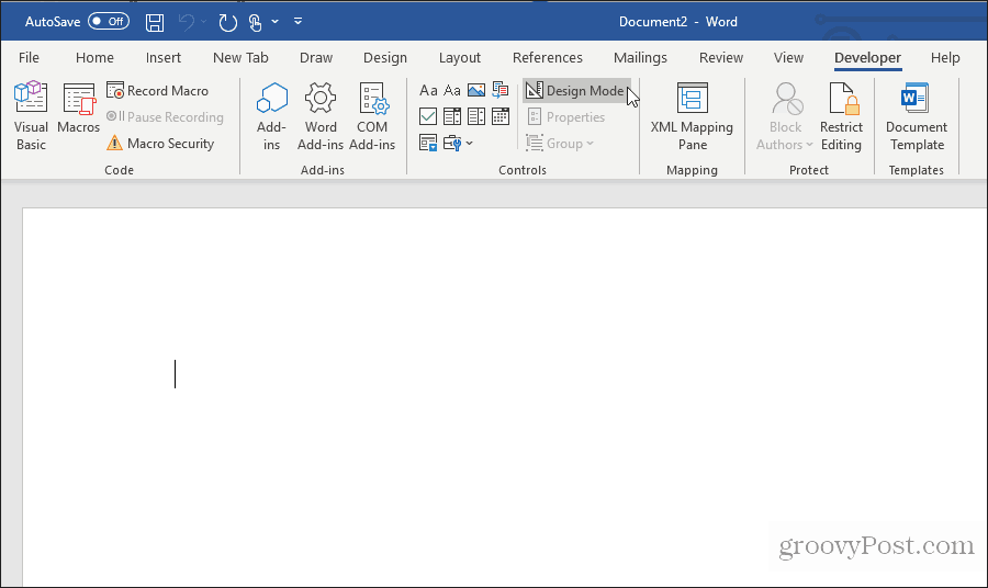 utilizzando la modalità di progettazione in word