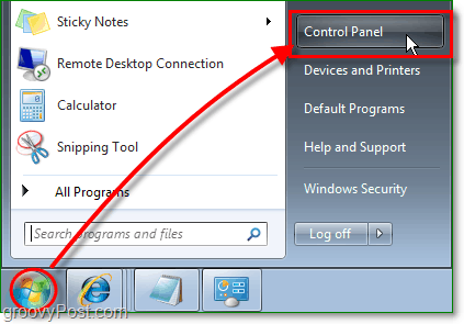 fai clic sul menu di avvio di Windows 7, quindi fai clic sul pannello di controllo per iniziare a rimuovere IE