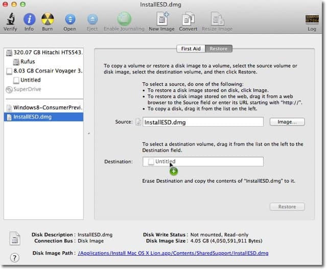 Apple OS X Lion: come creare l'immagine del disco di avvio