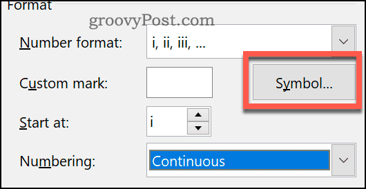 Impostazione di un simbolo personalizzato per note a piè di pagina e note di chiusura in Word