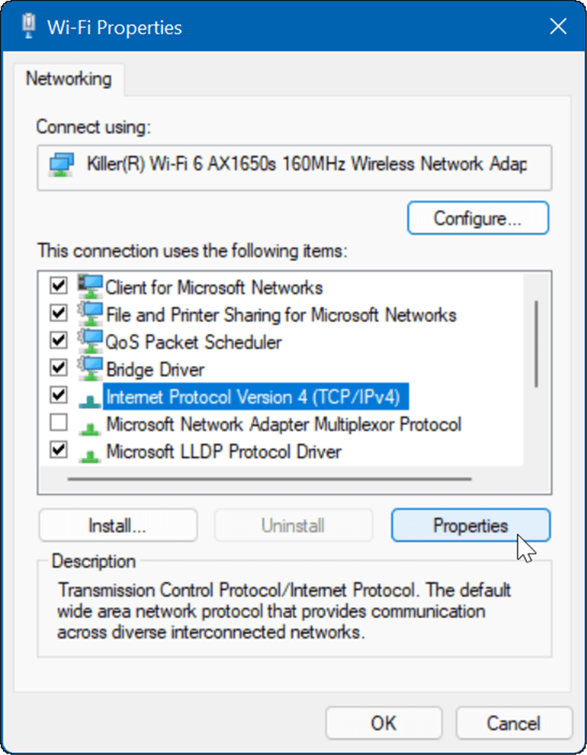 le proprietà Wi-Fi risolvono Internet lento su Windows 11
