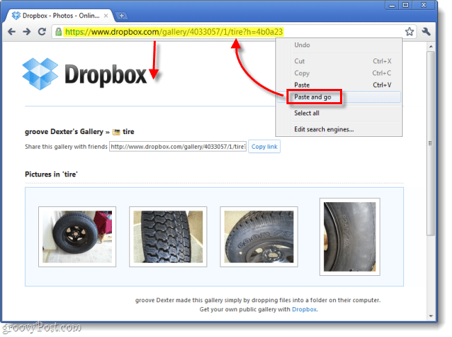 incolla il link per visualizzare il dropbox online