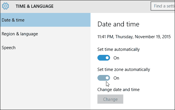 Imposta automaticamente il fuso orario Windows 10