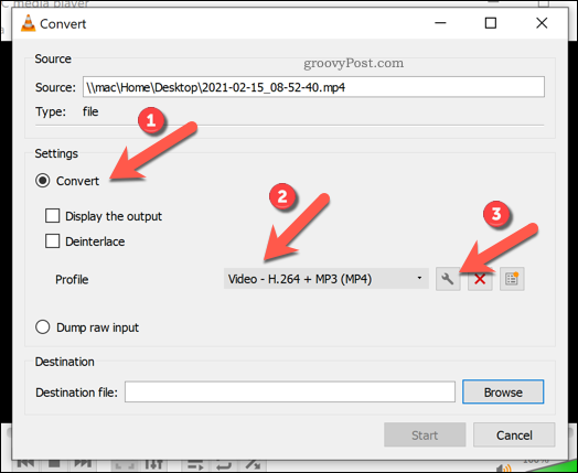 Impostazione delle impostazioni di conversione in VLC su Windows