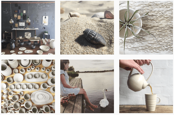 Illyria Pottery utilizza un filtro per creare un feed Instagram coerente.