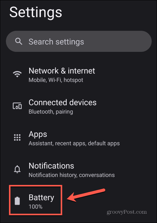 impostazioni della batteria Android