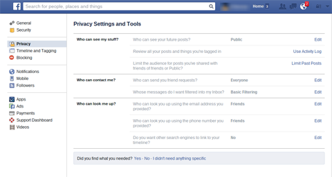 scheda privacy di facebook