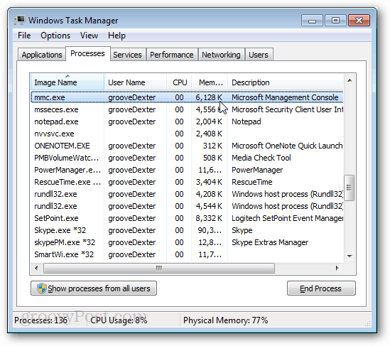 Task Manager di Windows mmc.exe