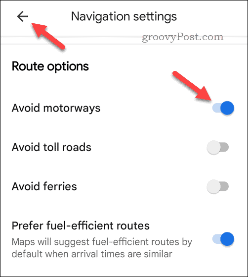 Impostazione per evitare sempre le autostrade in Google Maps