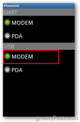 Modalità modem Epic 4G PhoneUTIL
