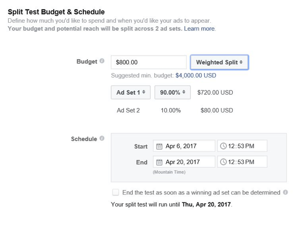 Facebook ti consente di controllare quanto budget allocare a ciascun set di annunci.