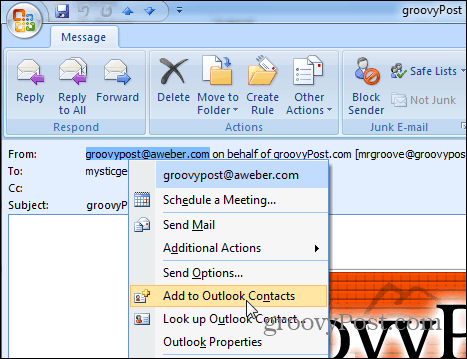 Aggiungi a Contatti Outlook 2007