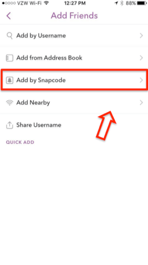 snapchat aggiungi tramite snapcode