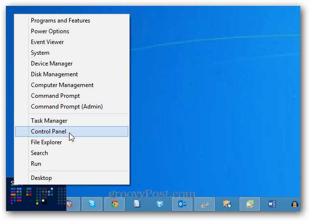 Pannello di controllo di Windows 8 Menu di accensione