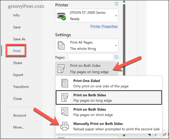 Stampa manuale in Word