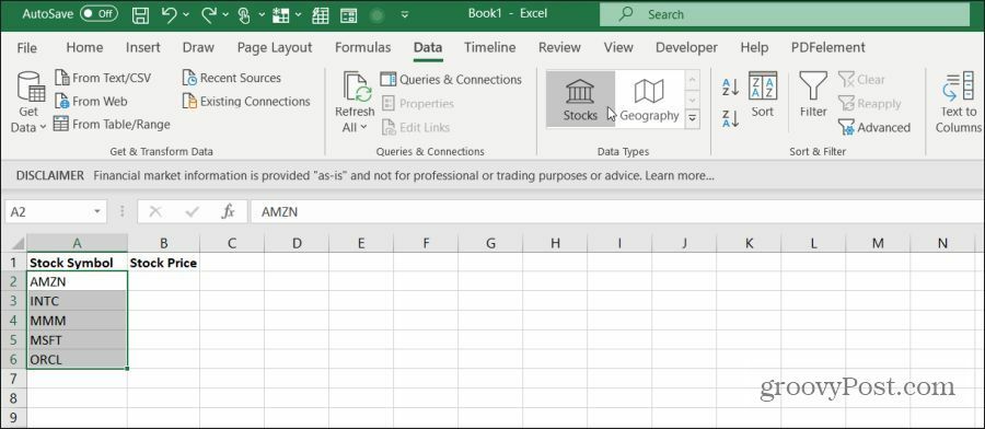 l'importazione di scorte in Excel