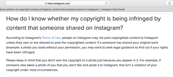 Il centro assistenza di Instagram delinea alcune linee guida sul copyright.