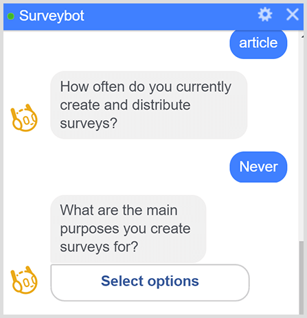 Un bot di messaggistica pone una serie di domande del sondaggio.