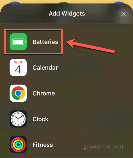 iPhone aggiunge il widget della batteria
