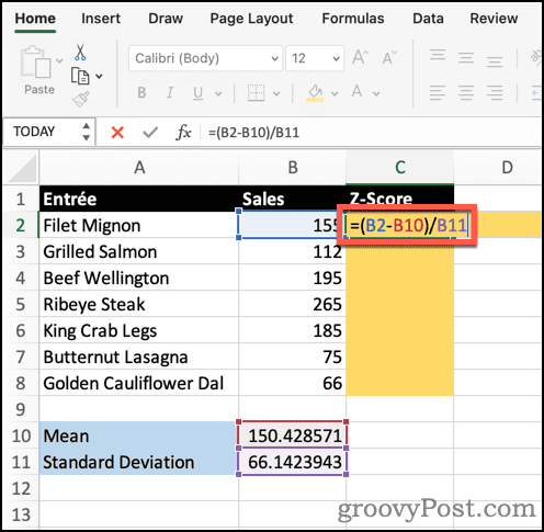 Calcola un punteggio Z in Excel