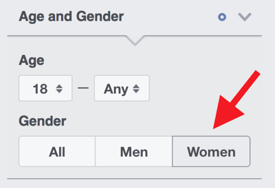 Se il tuo pubblico è quasi interamente composto da donne, seleziona Donne sotto Età e sesso.