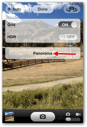 Scatta foto panoramiche per iPhone iOS: tocca Panorama