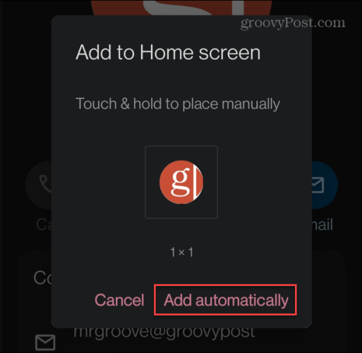 aggiungi il contatto automaticamente alla schermata iniziale di Android
