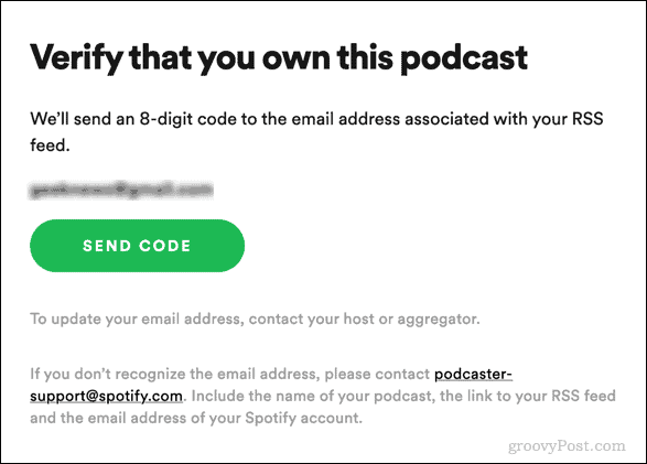invia il codice di verifica per il podcast Spotify