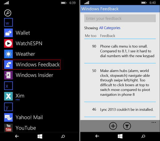Invia feedback su Windows 10 per telefoni in modo semplice
