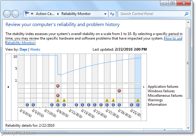Come usare lo strumento Cronologia affidabilità per diagnosticare i problemi di Windows 7