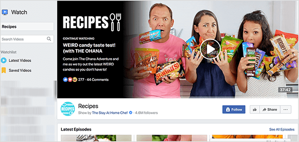 Questo è uno screenshot del video di copertina del programma di Facebook Watch Recipes, ospitato da Rachel Farnsworth. Sulla sinistra c