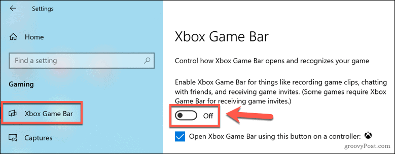 Disattivazione della barra dei giochi Xbox in Windows 10