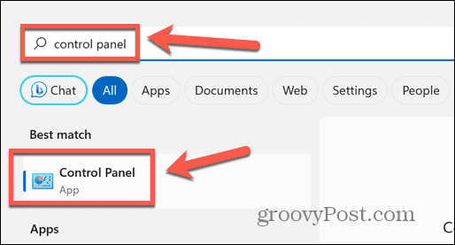 ricerca nel pannello di controllo di windows 11