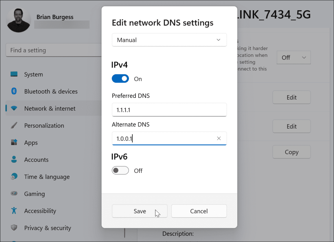 digitare le impostazioni DNS alternative
