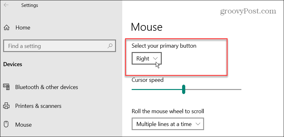 Rendi il mouse mancino in Windows