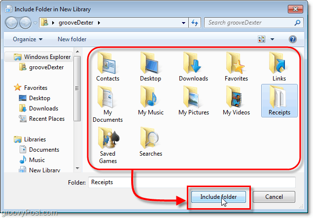 seleziona una cartella da includere nelle librerie di Windows 7