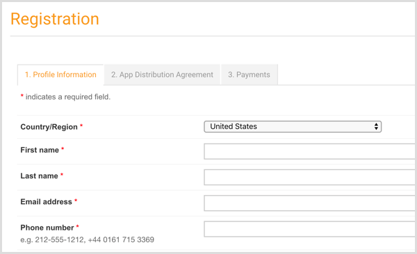 Inserisci i dettagli dell'account per configurare il tuo account sviluppatore Amazon.