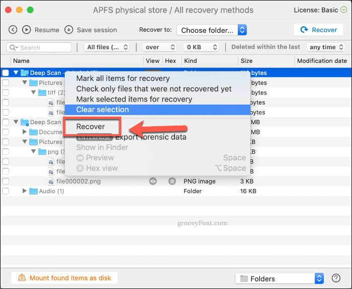 Ripristino di file eliminati in Disk Drill su macOS