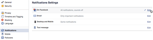 impostazioni generali di notifica di Facebook sul desktop