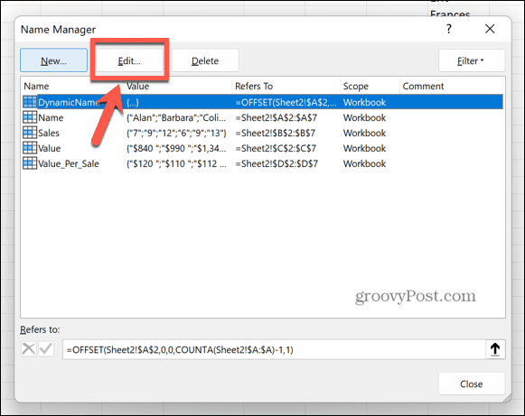 excel modifica nome