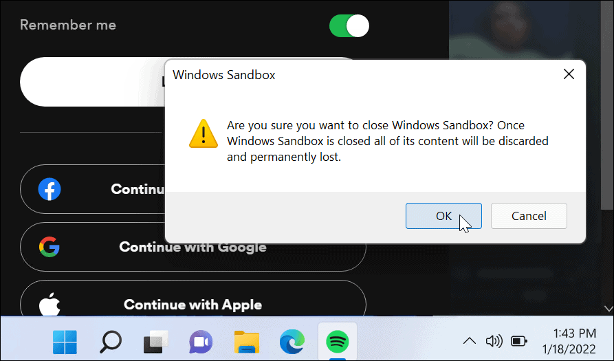 Verifica l'arresto di Windows Sandbox